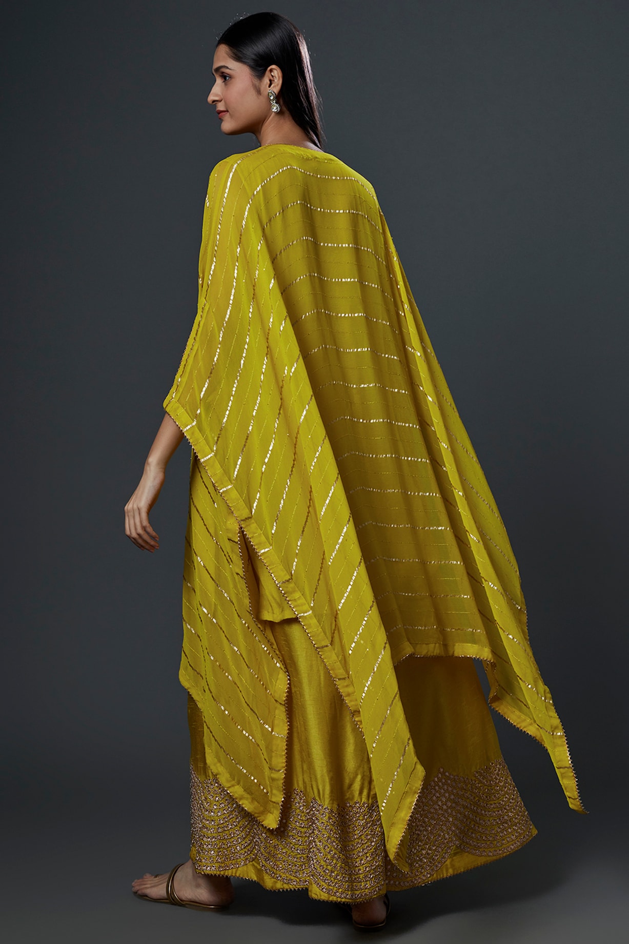 Gota Patti Embroidered Kurta Pallazo Set with Bandhej print