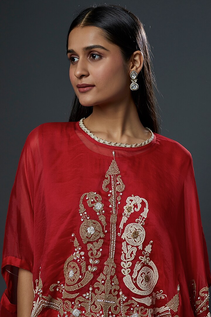 Ruby Red Embroidered Co-Ord Set by Mahi Calcutta at Pernia's Pop Up Shop