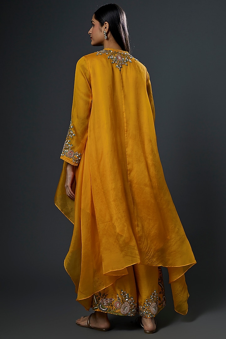 Tangerine Orange Embroidered Kurta Set by Mahi Calcutta at Pernia's Pop Up Shop