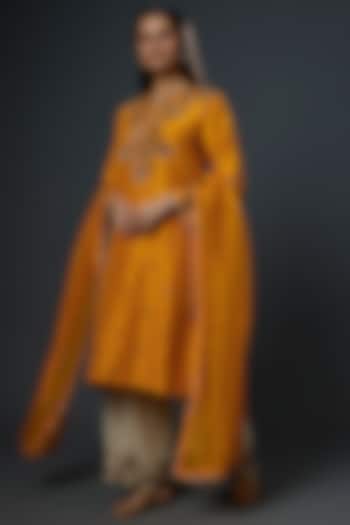 Orange Embroidered Kurta Set by Mahi Calcutta