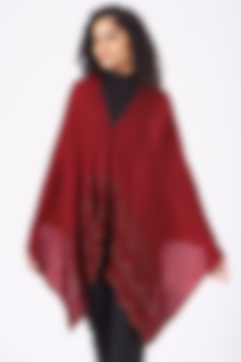 Crimson Embroidered Handcrafted Stole by Mauli Cashmere
