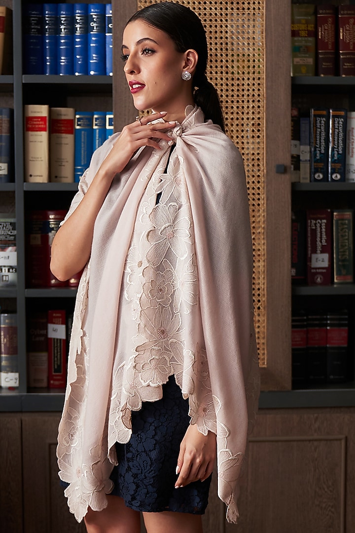 Salmon Embroidered Stole by Mauli Cashmere