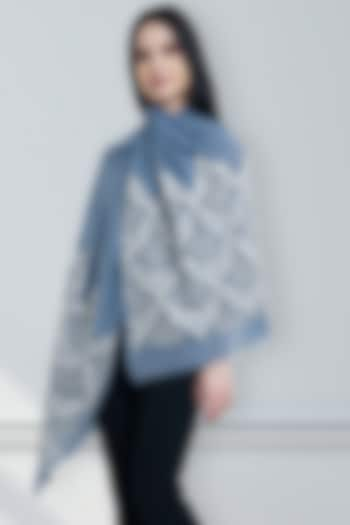 Dusty Blue Embroidered Stole by Mauli Cashmere