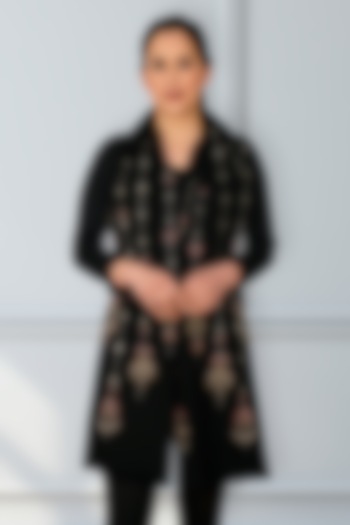 Black Fine Merino Embroidered Stole by Mauli Cashmere at Pernia's Pop Up Shop