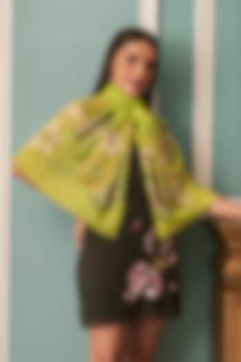 Tender Shoot Colored Fine Merino Floral Embroidered Stole by Mauli Cashmere at Pernia's Pop Up Shop