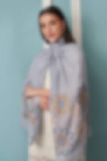 Zen Blue Fine Merino Floral Embroidered Stole by Mauli Cashmere at Pernia's Pop Up Shop