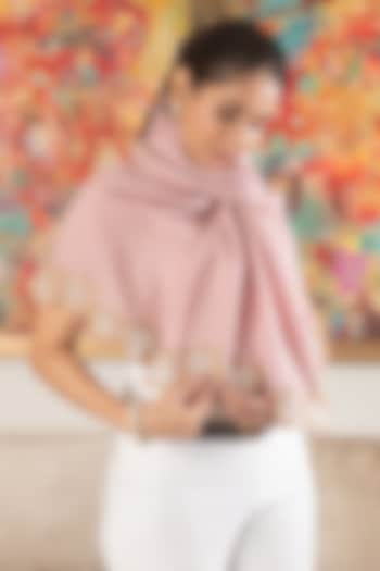 Blush Pink Wool & Silk Floral Embroidered Handcrafted Stole by Mauli Cashmere at Pernia's Pop Up Shop