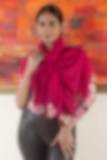 Hot Pink Wool & Silk Floral Embroidered Stole by Mauli Cashmere at Pernia's Pop Up Shop