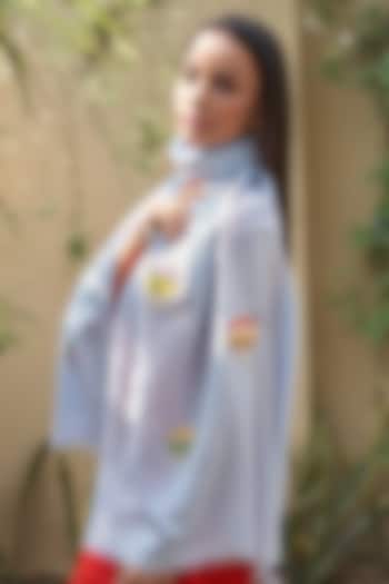 Powder Blue Wool & Silk Embroidered Stole by Mauli Cashmere at Pernia's Pop Up Shop