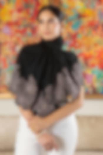 Black Silk Metallic Thread Work Handcrafted Stole by Mauli Cashmere at Pernia's Pop Up Shop