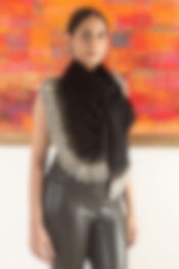 Black Silk Feather Embroidered Handcrafted Stole by Mauli Cashmere at Pernia's Pop Up Shop