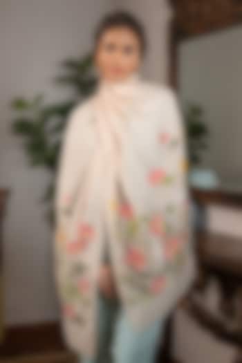 Beige Silk Hand Embroidered Handcrafted Stole by Mauli Cashmere at Pernia's Pop Up Shop