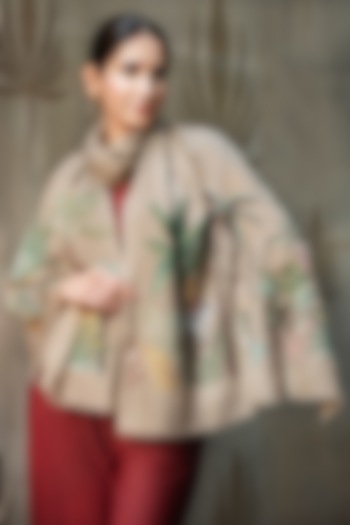 Woodsmoke Silk Motif Hand Embroidered Handcrafted Stole by Mauli Cashmere at Pernia's Pop Up Shop