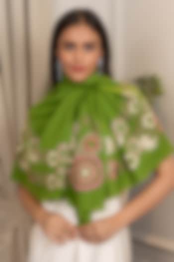 Lime Green Silk Bead Embroidered Handcrafted Stole by Mauli Cashmere at Pernia's Pop Up Shop