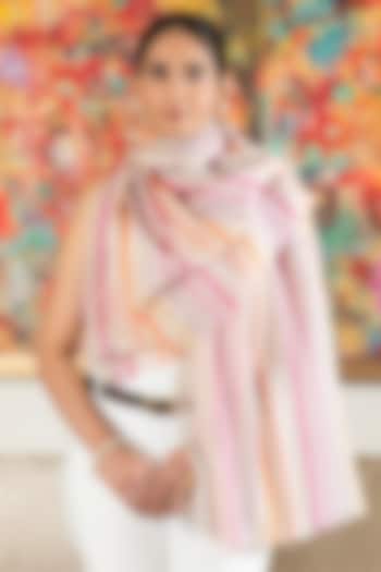 Light Pink & Beige Wool Silk Striped Stole by Mauli Cashmere at Pernia's Pop Up Shop