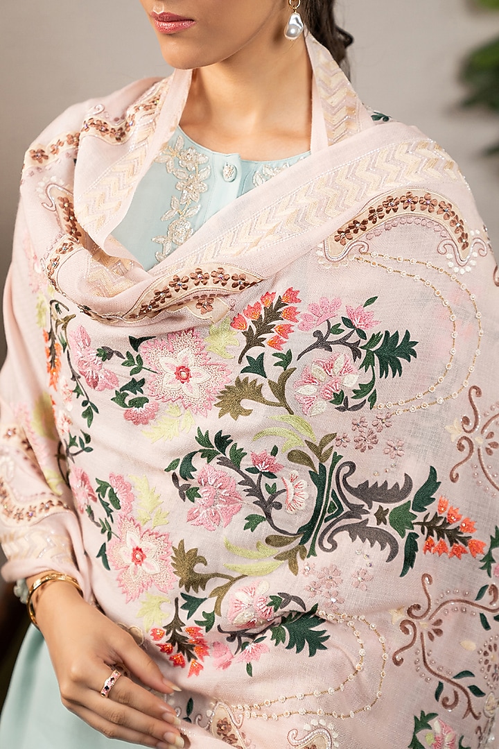 Pink Cashmere Embroidered Stole by Mauli Cashmere at Pernia's Pop Up Shop