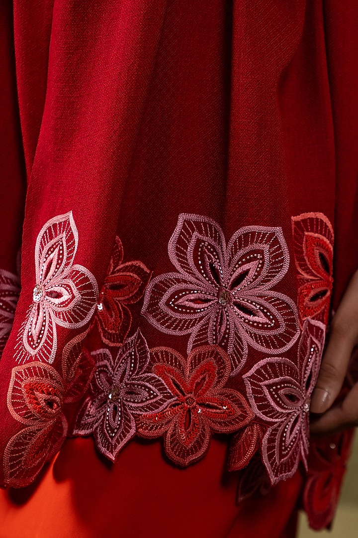 Maroon Wool Silk Floral Embroidered Stole by Mauli Cashmere at Pernia's Pop Up Shop