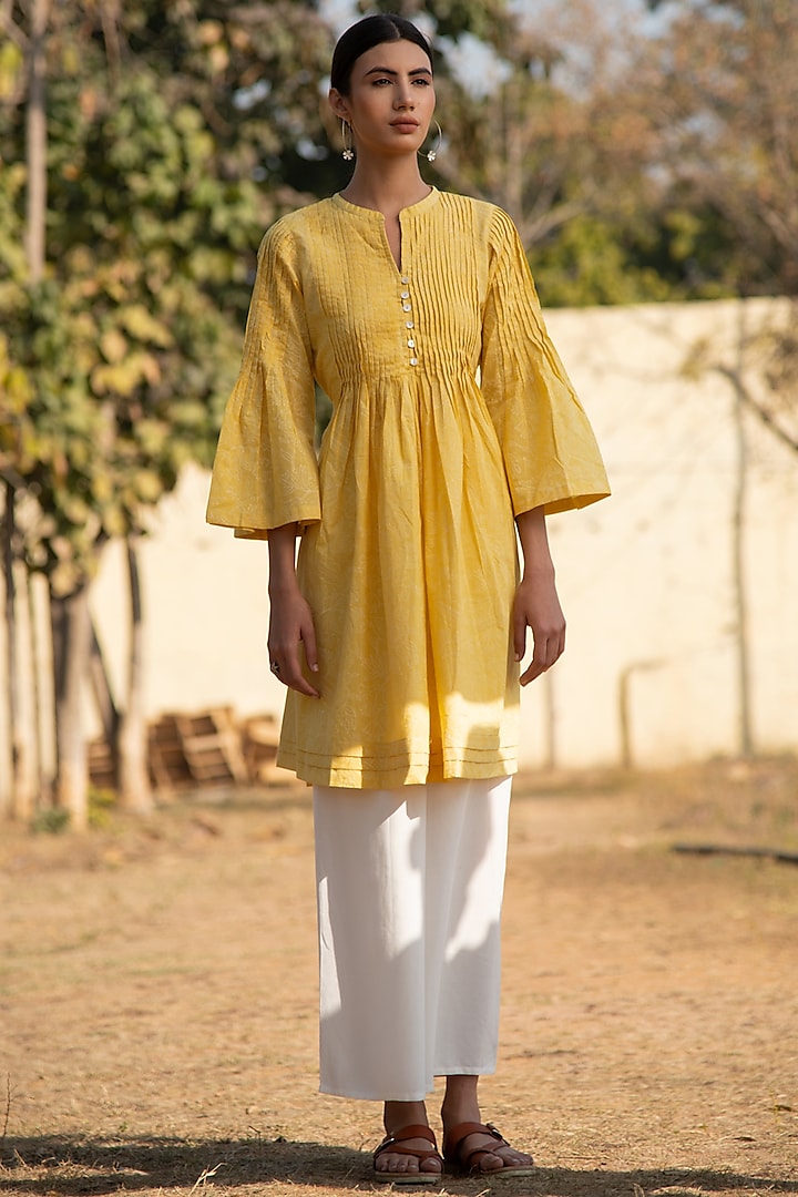Yellow Block Printed Tunic by Marche