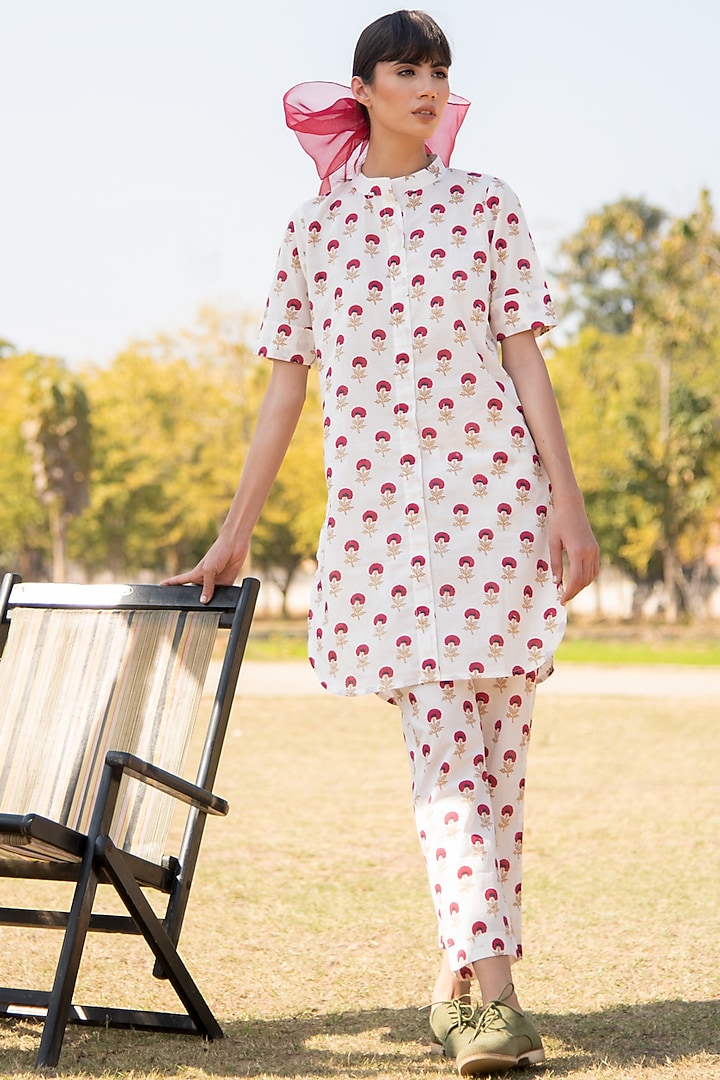 White Cotton Printed Tunic Set by Marche at Pernia's Pop Up Shop