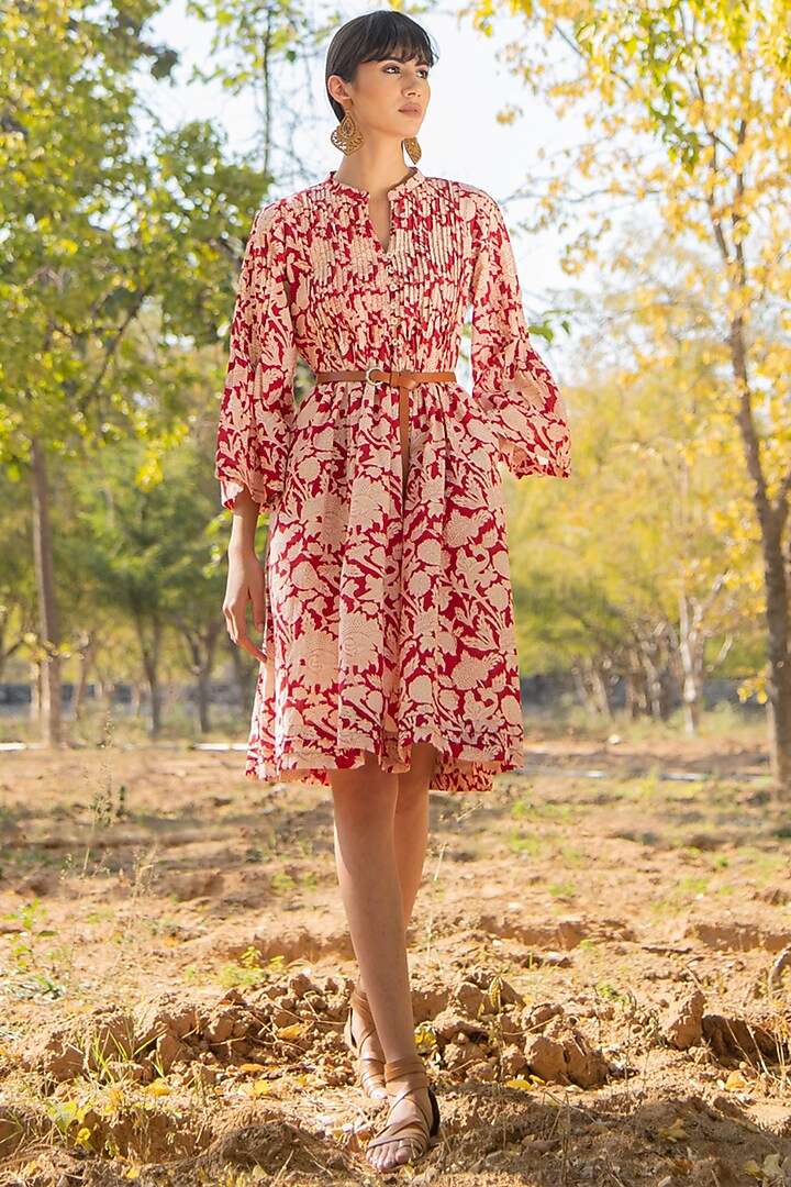open lace back dress Block Printed Kaftan Resort Dress in Red  Girl Intuitive