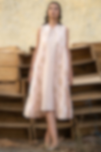 Peach Block Printed Midi Summer Dress by Marche at Pernia's Pop Up Shop