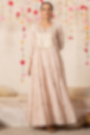 Blush Pink Printed & Embellished Tiered Kurta Set by Marche at Pernia's Pop Up Shop