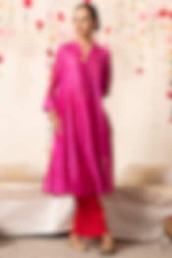 Magenta Chanderi Embellished A-Line Kurta Set by Marche at Pernia's Pop Up Shop