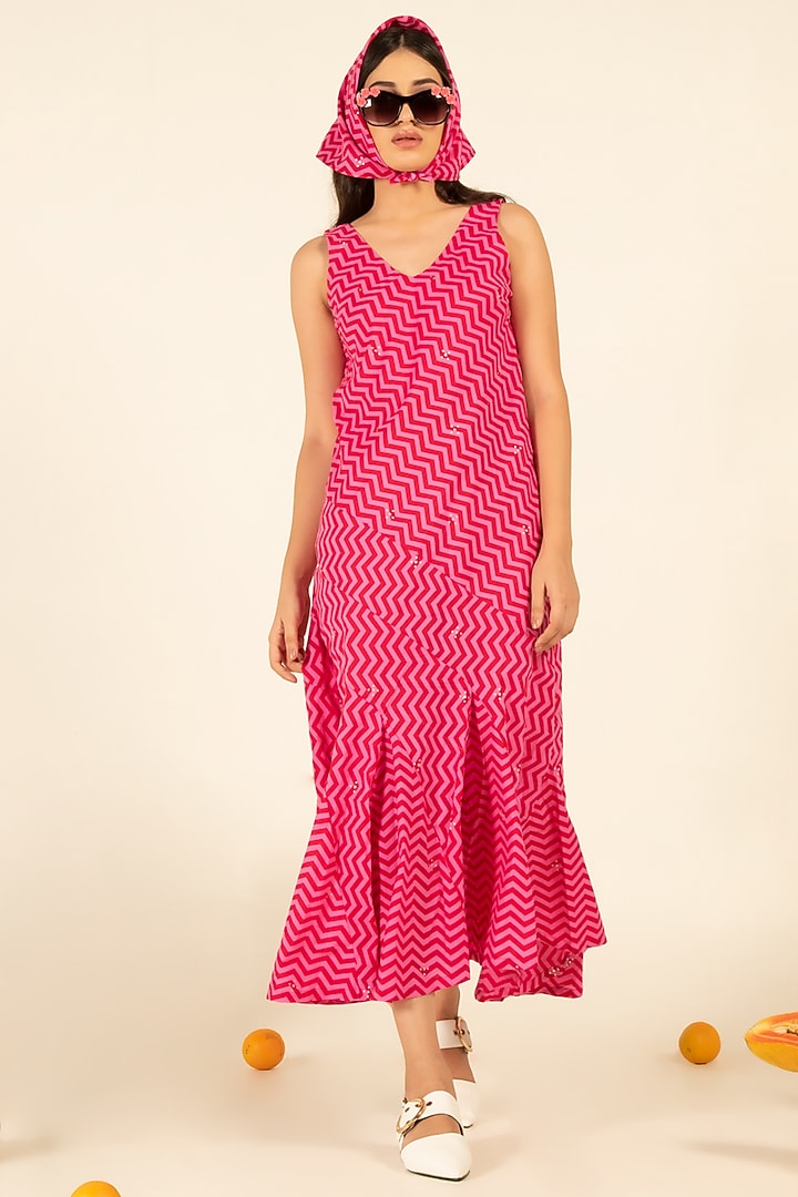 Fuchsia Hand Printed Summer Dress by Marche at Pernia's Pop Up Shop