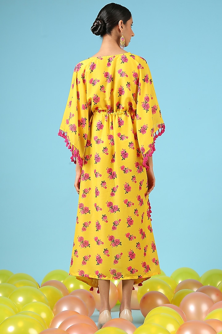 Yellow Cotton Silk Printed Kaftan by Marche at Pernia's Pop Up Shop