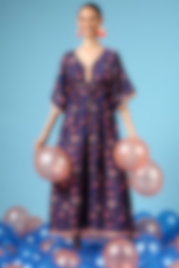 Blue Cotton Silk Kimono Dress by Marche