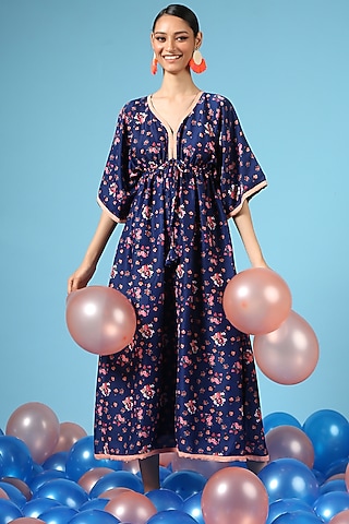 Blue Cotton Silk Kimono Dress by Marche