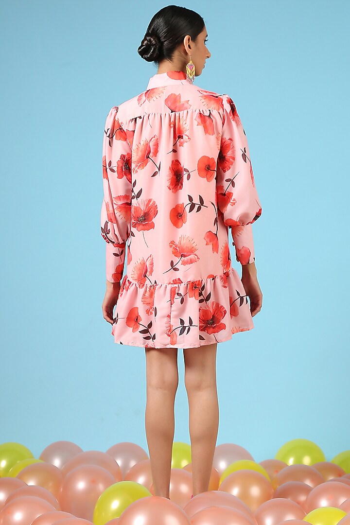 Peach Cotton Silk Digital Floral Printed Summer Shirt Dress by Marche at Pernia's Pop Up Shop