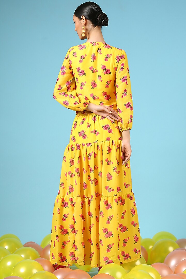 Yellow Cotton Silk Printed Skirt Set by Marche at Pernia's Pop Up Shop