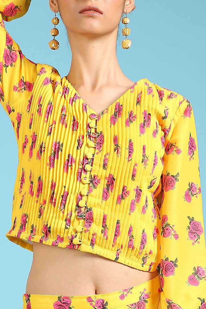 Yellow Cotton Silk Printed Skirt Set by Marche at Pernia's Pop Up Shop