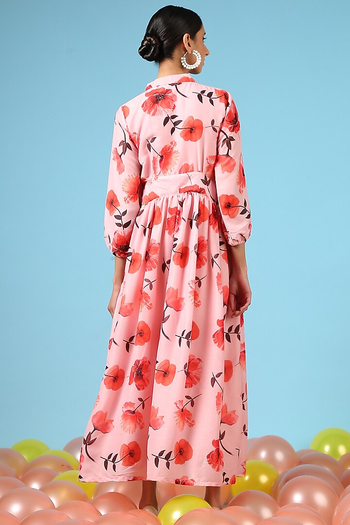 Red Cotton Silk Floral Printed Maxi Summer Dress by Marche at Pernia's Pop Up Shop