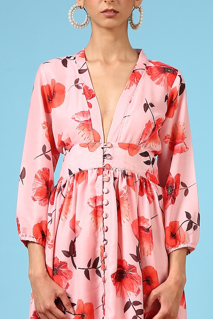 Red Cotton Silk Floral Printed Maxi Summer Dress by Marche at Pernia's Pop Up Shop