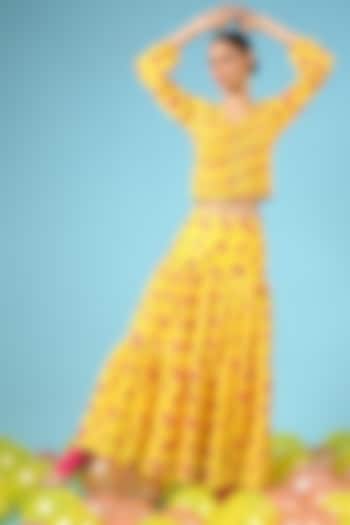 Yellow Cotton Silk Tiered Skirt by Marche