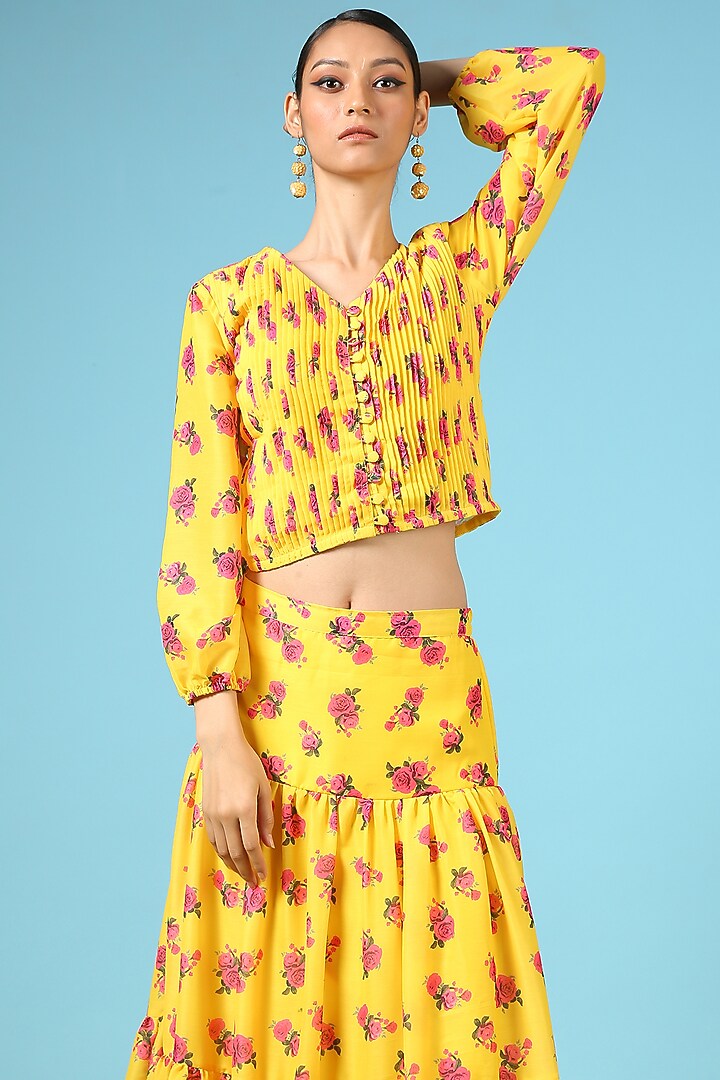 Yellow Cotton Silk Tiered Skirt by Marche at Pernia's Pop Up Shop