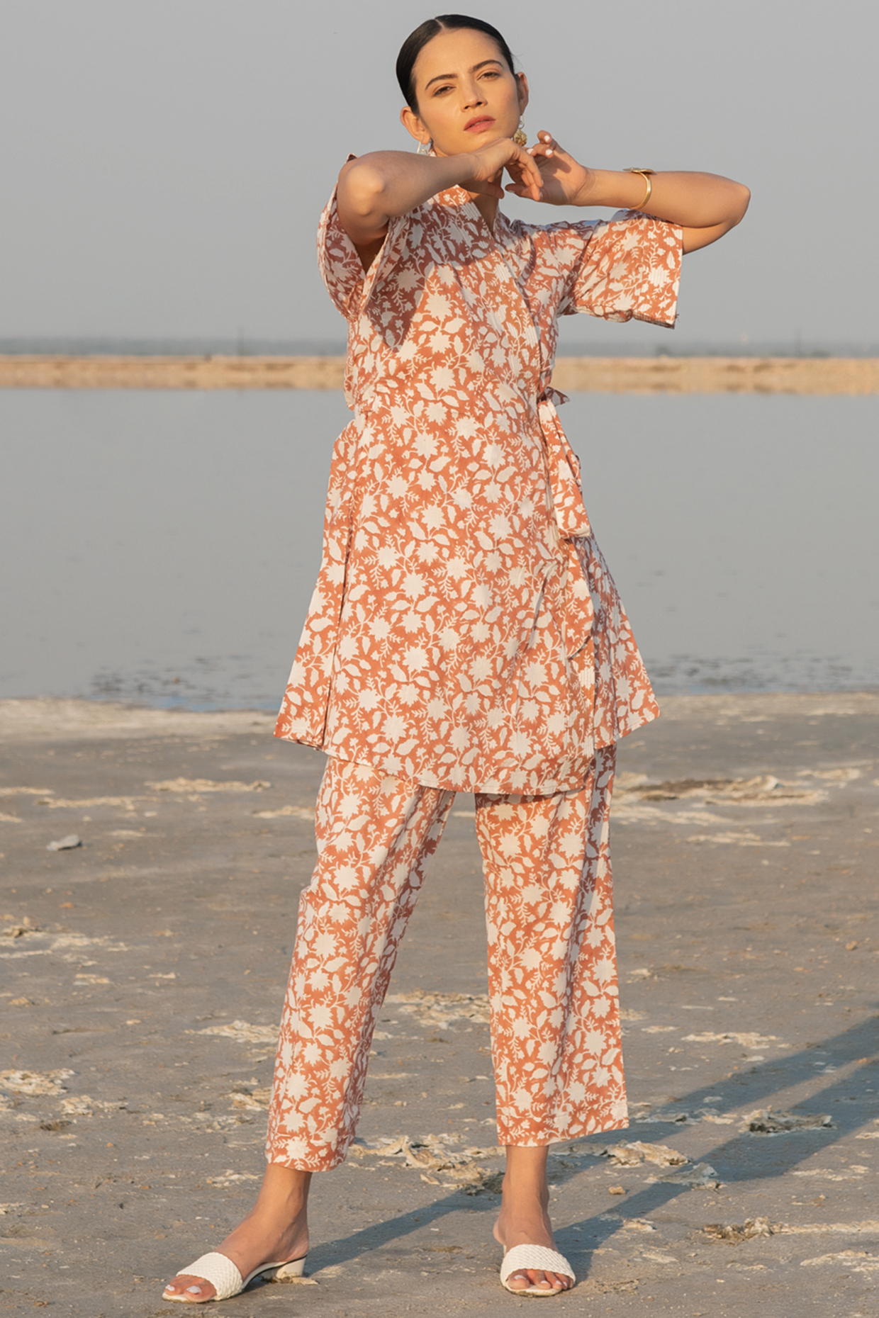 Rust Printed Kimono Co-Ord Set by Marche