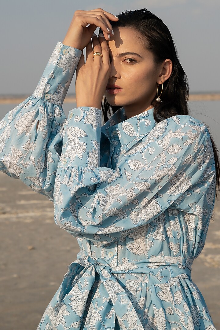 Blue Printed Tiered Summer Dress by Marche at Pernia's Pop Up Shop