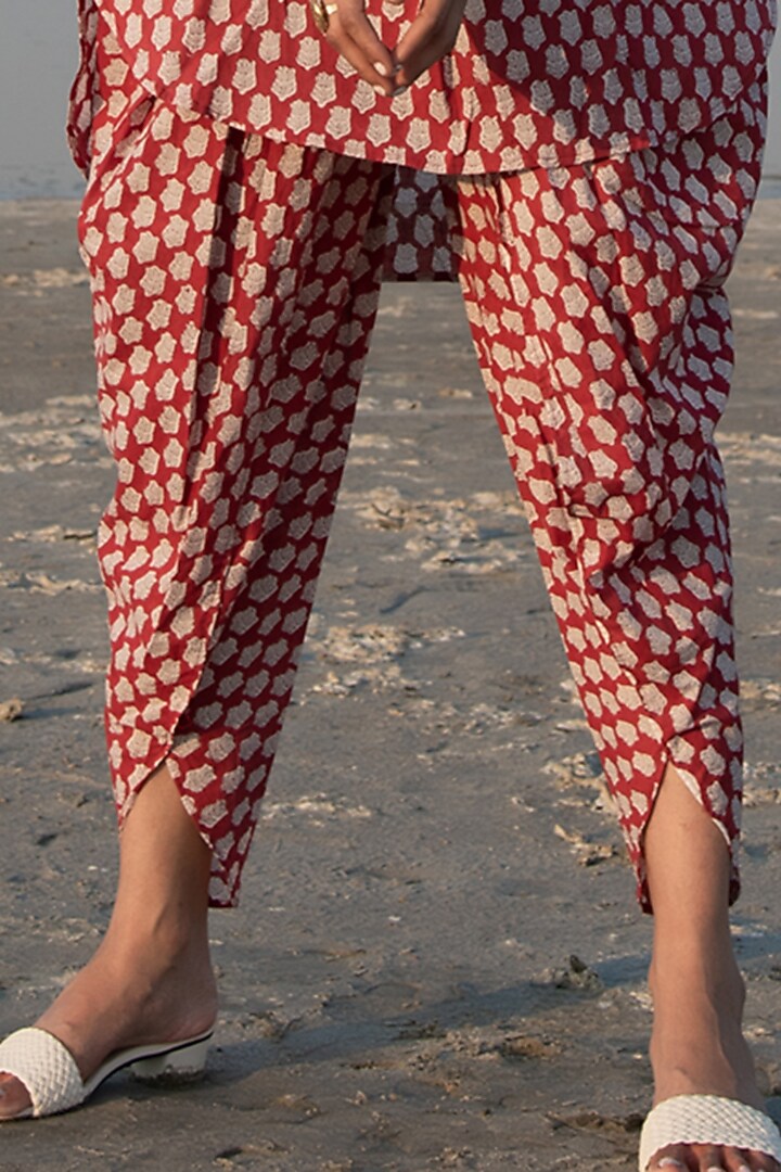 Red Hand Block Printed Dhoti Set by Marche at Pernia's Pop Up Shop