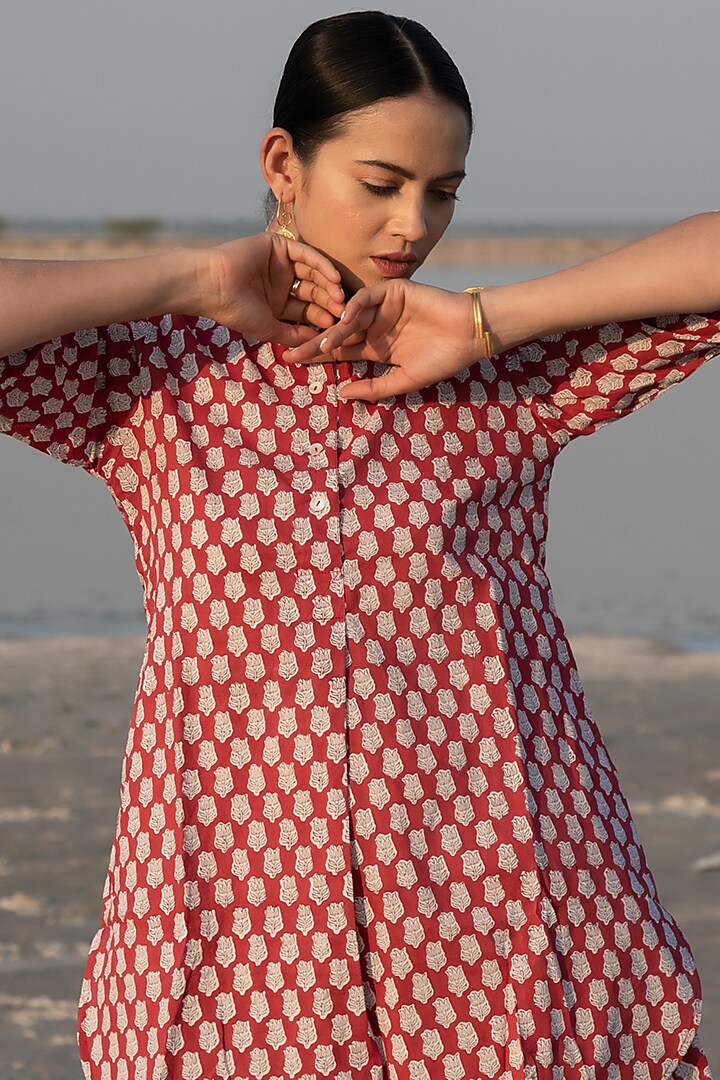 Red Hand Block Printed Dhoti Set by Marche at Pernia's Pop Up Shop
