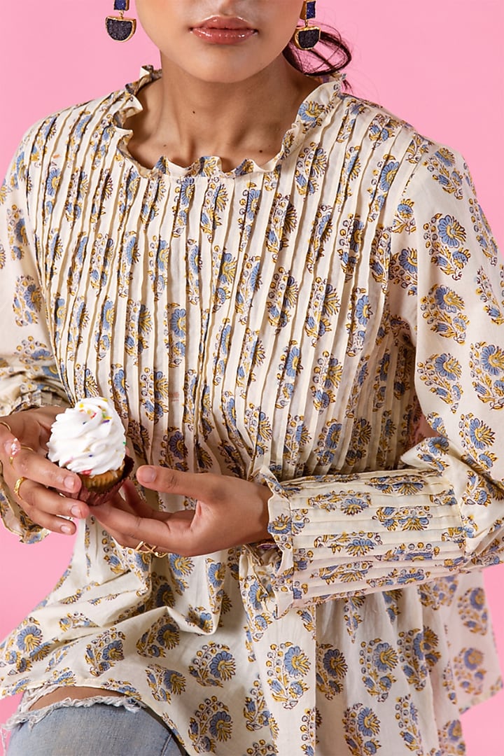 White Cotton Printed Top by Marche at Pernia's Pop Up Shop