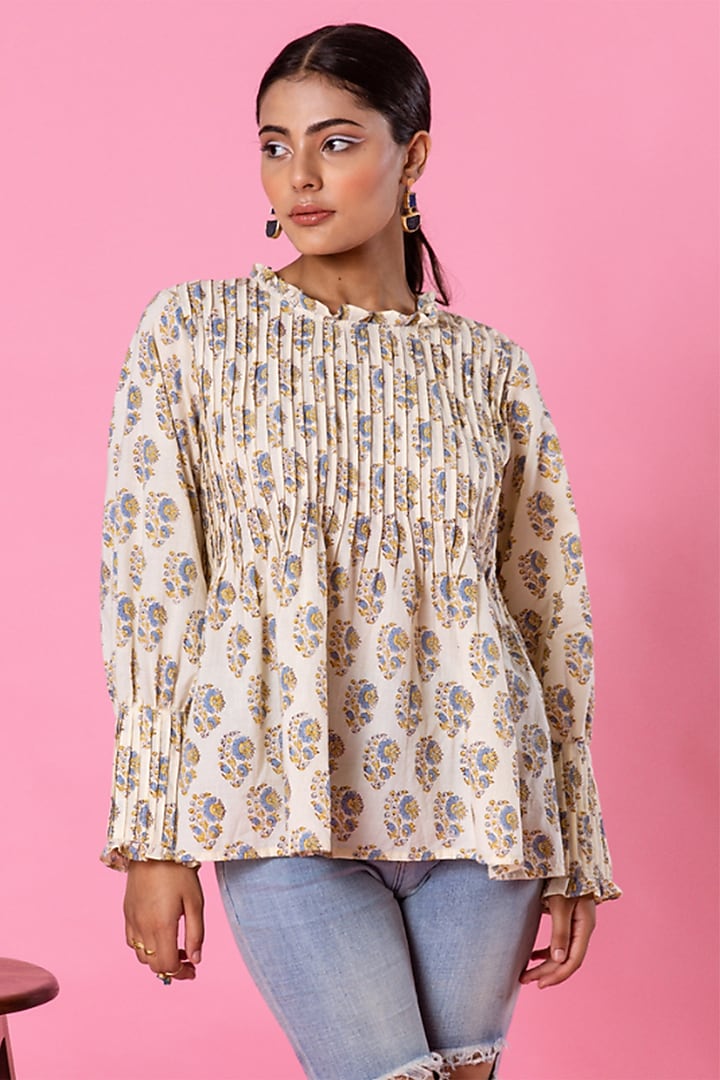 White Cotton Printed Top by Marche at Pernia's Pop Up Shop