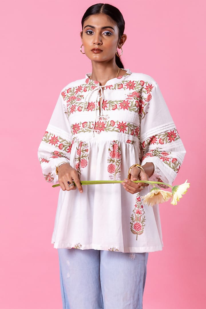 White Cotton Printed Top by Marche at Pernia's Pop Up Shop