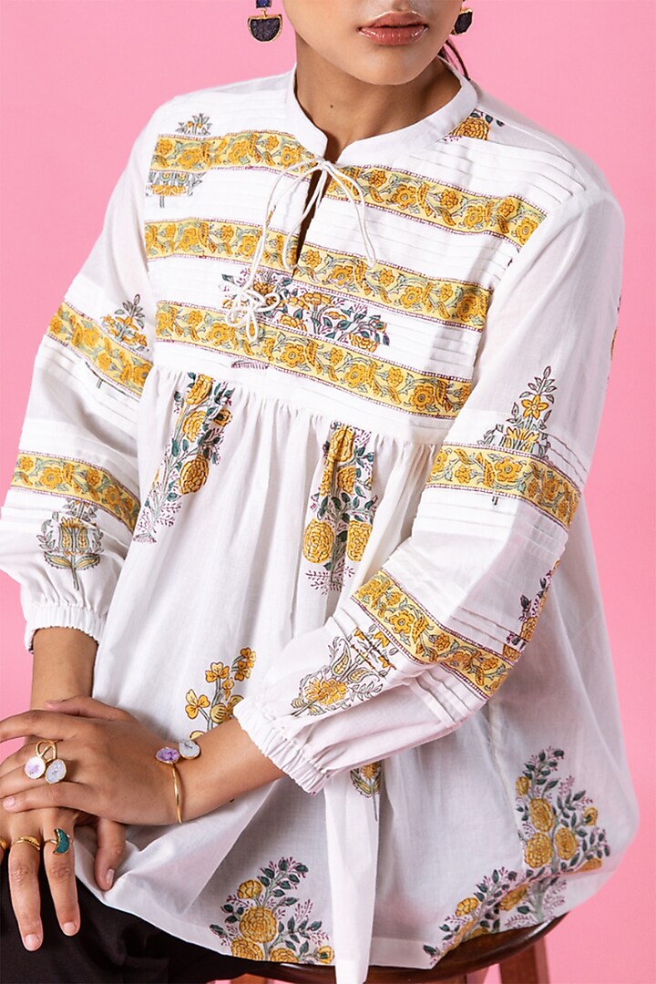 White Cotton Printed Top by Marche at Pernia's Pop Up Shop