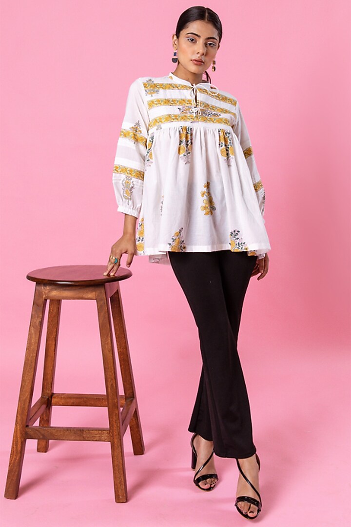 White Cotton Printed Top by Marche at Pernia's Pop Up Shop