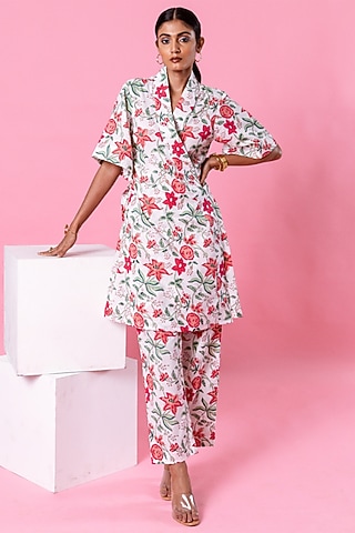 White Cotton Printed Co-Ord Set by Marche