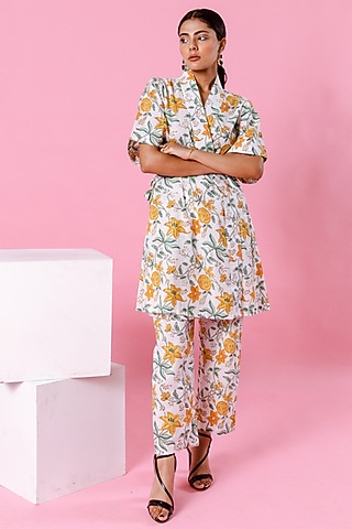 White Cotton Printed Co-Ord Set by Marche