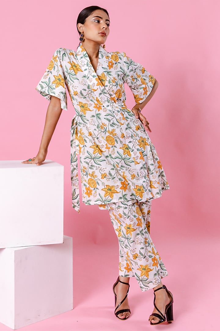 White Cotton Printed Co-Ord Set by Marche at Pernia's Pop Up Shop